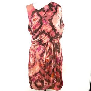 Chequer Orange/Peach/Brown Diamond Pattern Sleeveless Midi Dress | Size 4